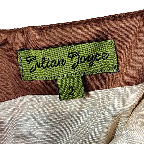 Julian Joyce sz 2 Cocktail Dress Women Slip Caramel Brown Sequin Cranes Vtg NEW - Picture 3 of 14